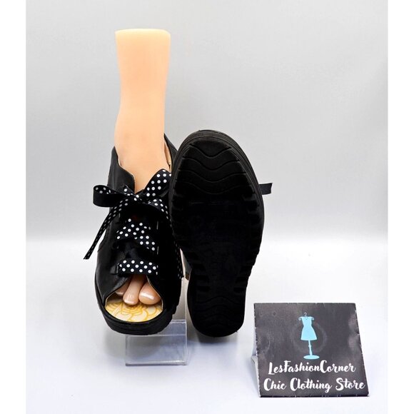 Fly London Black Wedges with Polka Dot Bow - Picture 3 of 16